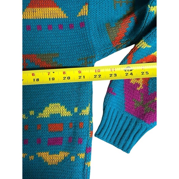 Vintage Kmart W Tag Private Eyes Sweater Blue W Whimsical Pattern 80s Preppy Lg - Picture 4 of 5